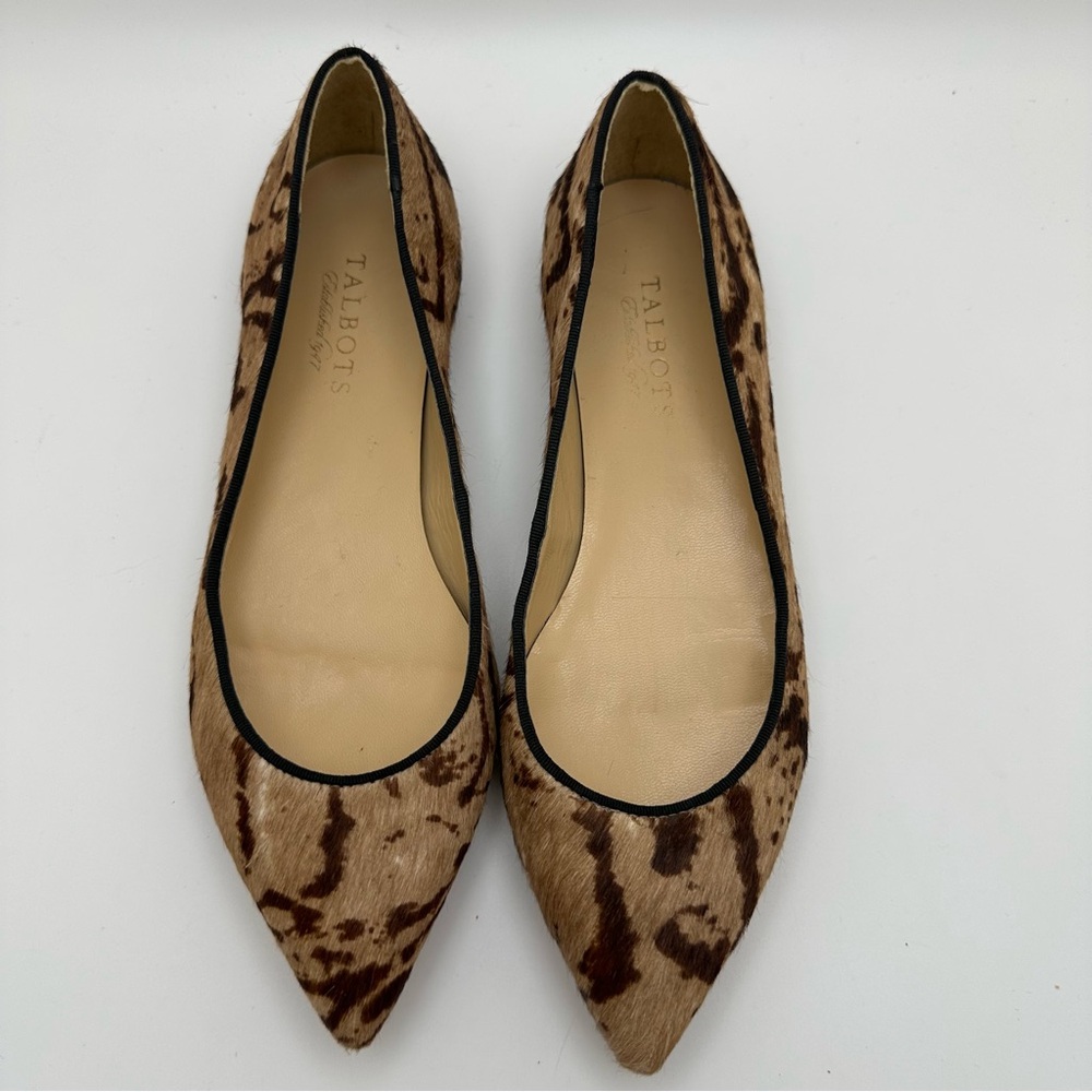 Talbots leopard calf hair pointed toe flats loafers Size 8AA NWOT - Picture 4 of 10